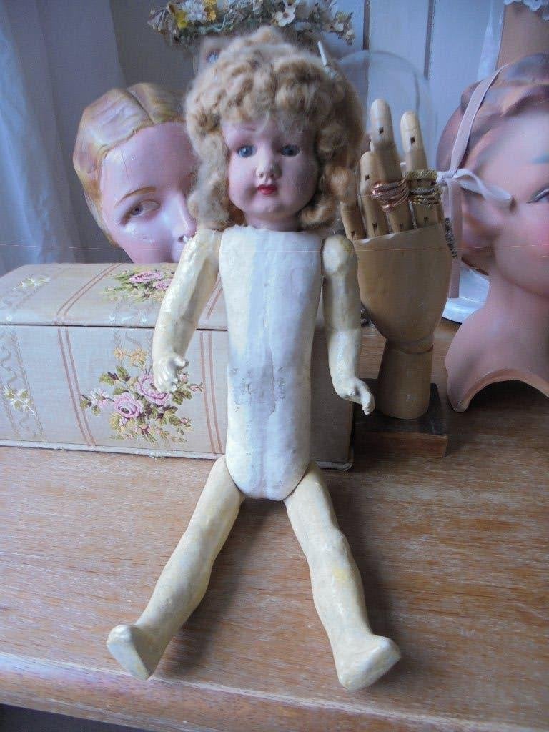 Antieke franse pop, hoofd van papier maché, gemerkt,, Antiek en Kunst, Ophalen of Verzenden