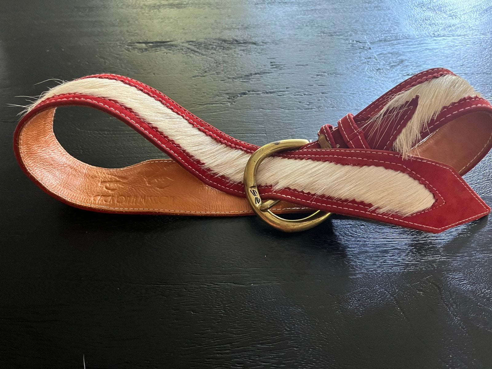 Chick on a mission riem rood/wit maat S, Ophalen, 80 tot 90 cm, 3 tot 5 cm, Echt leder