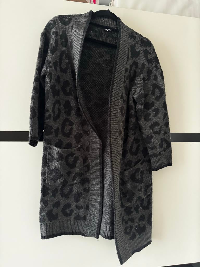 Stijlvol grijs vest met luipaardprint, Ophalen of Verzenden, Zo goed als nieuw, Maat 38/40 (M), Grijs