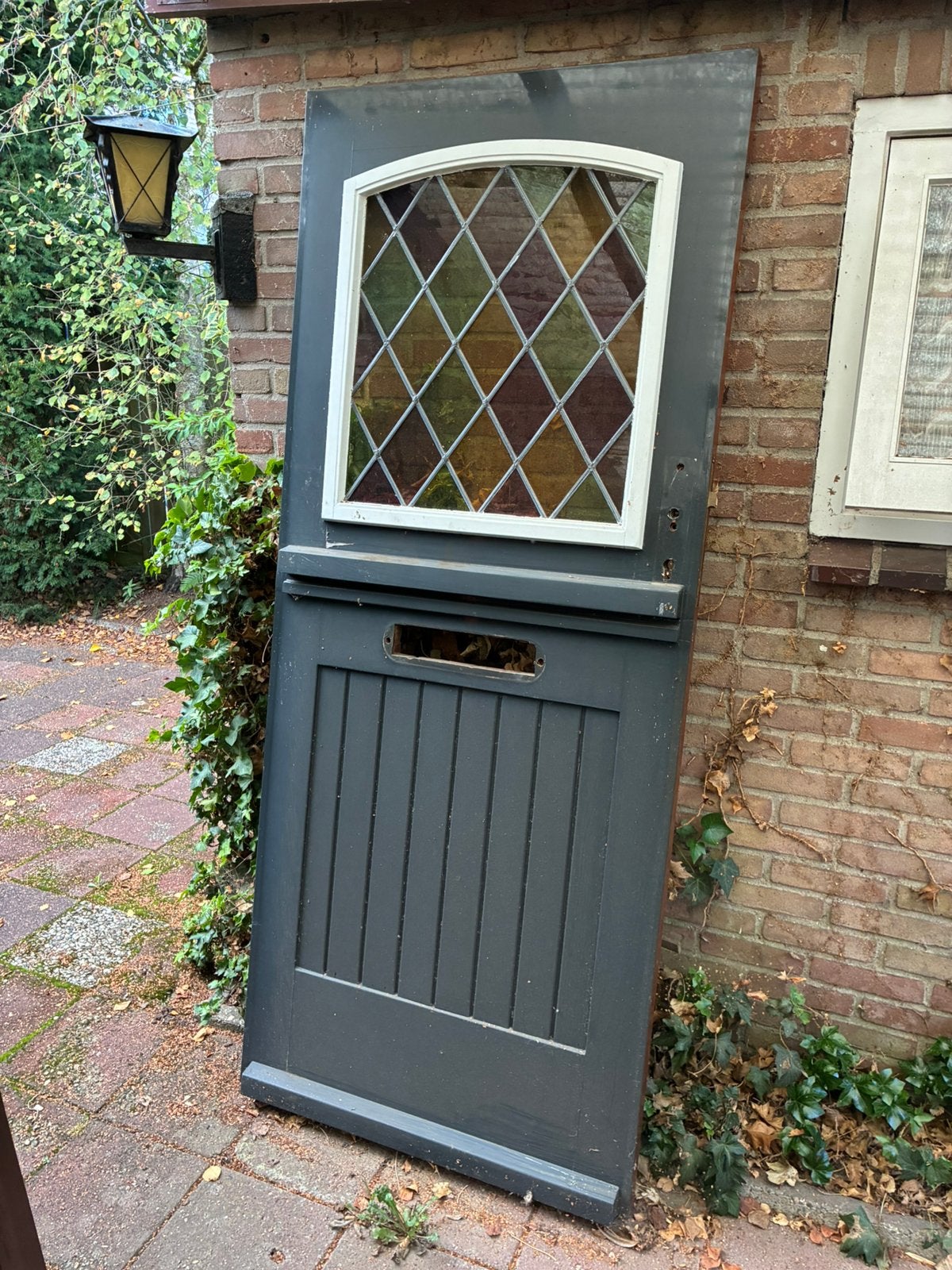 Voordeur en raam met glas in lood, Doe-het-zelf en Verbouw, Ophalen, Gebruikt, 80 tot 100 cm, Buitendeur