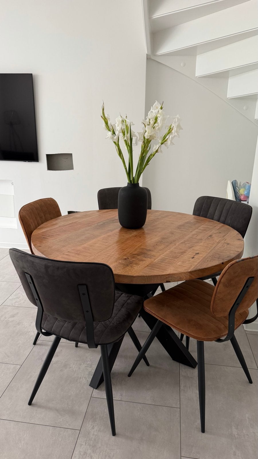 Eetkamertafel met 5 stoelen, Ophalen, Gebruikt, Rond, Vijf personen of meer