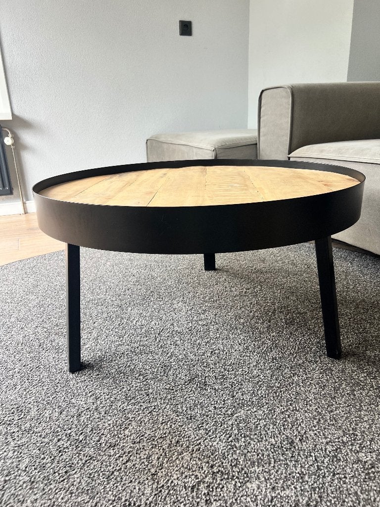 Ronde industriële salontafel met hout, Huis en Inrichting, Ophalen, Gebruikt, 50 tot 100 cm, Rond