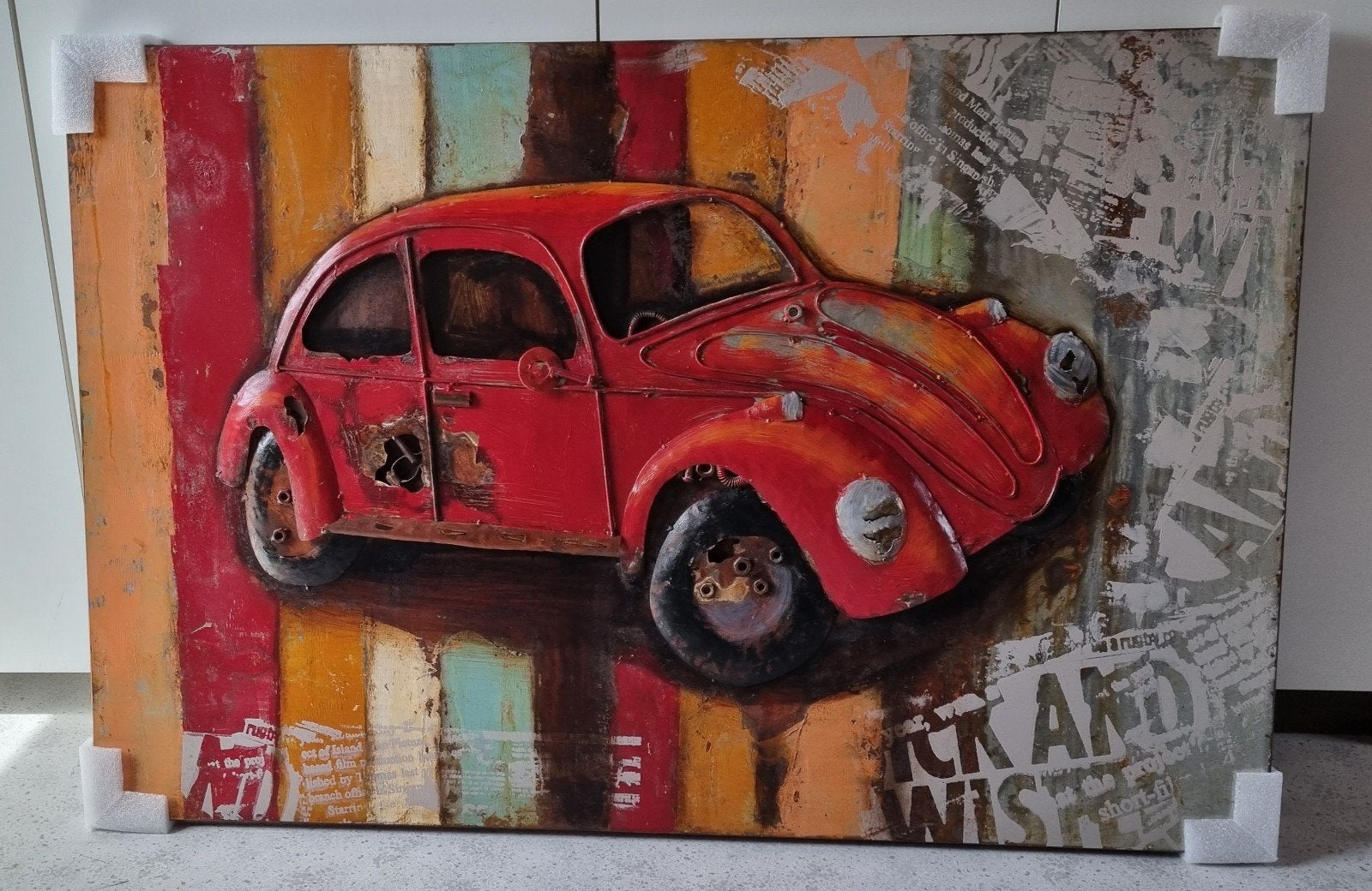 3D Metalen schilderij Rode VW Kever, Ophalen