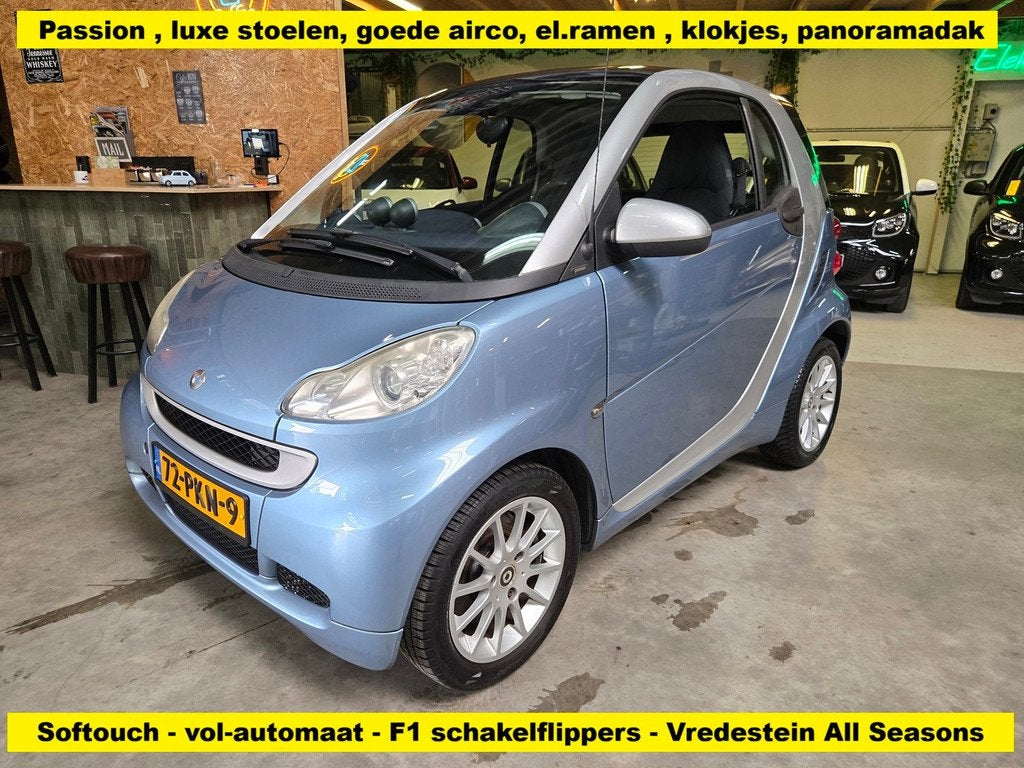 Smart Fortwo coupé 1.0 mhd Passion - Airco - Softouch vol-a, Auto's, Euro 5, Gebruikt, 18 €/maand, Blauw