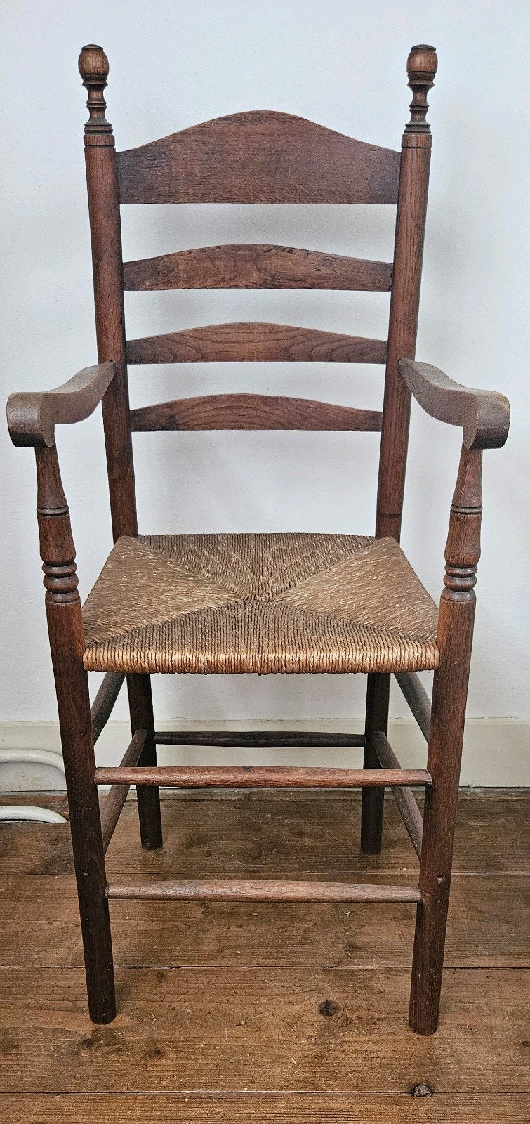 Antieke ladderrug armstoel, eikenhout, laat 19e eeuw, Antiek en Kunst, Antiek | Meubels | Stoelen en Banken, Ophalen