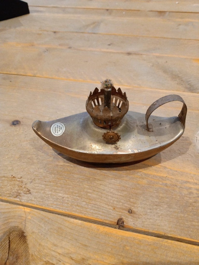 Antiek oliepitlampje / olielamp – tin/metaal, Ophalen