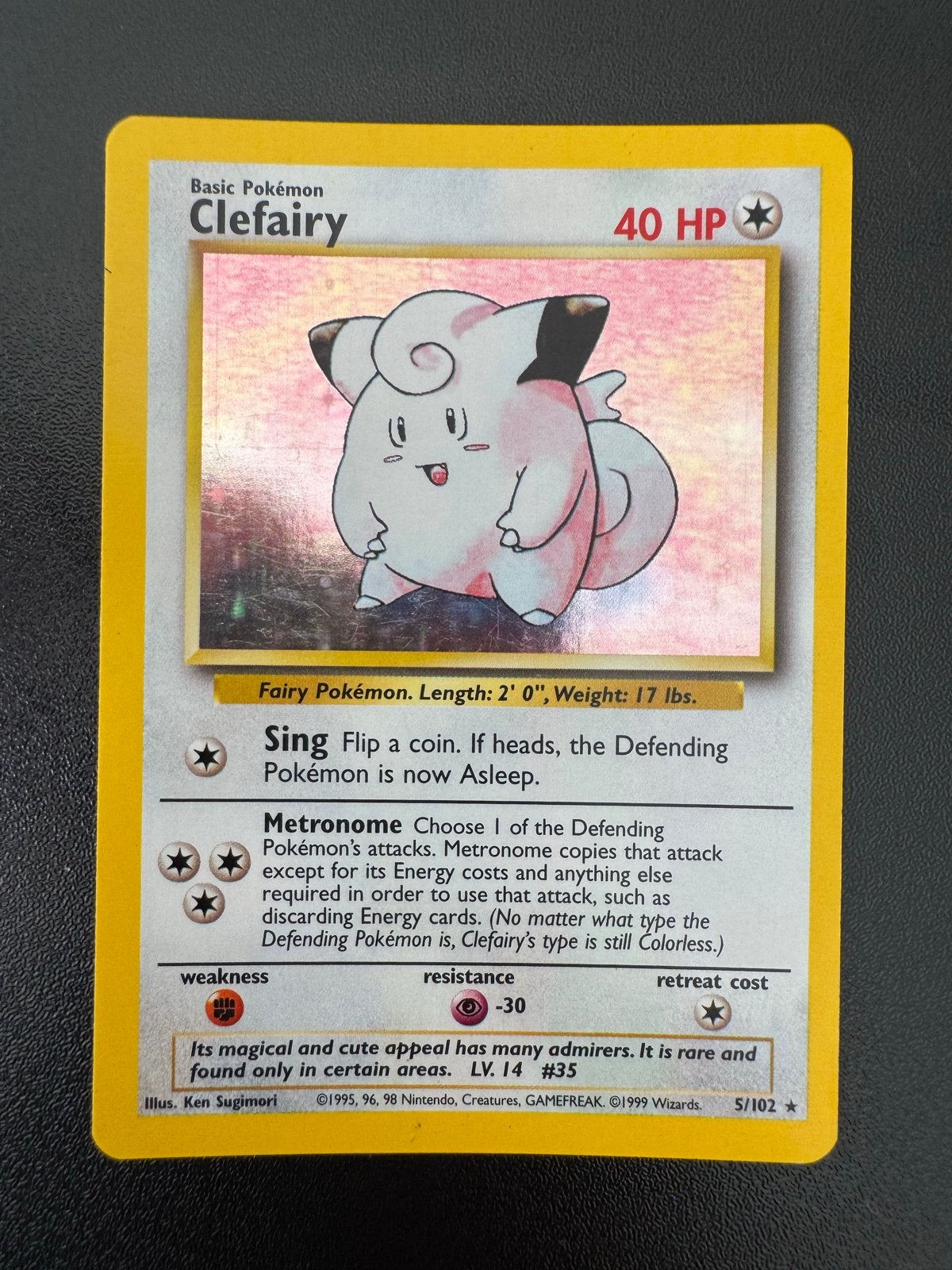Clefairy 5/102 Holo Rare Base Set Pokémon Kaart, Ophalen of Verzenden, Losse kaart, Foil