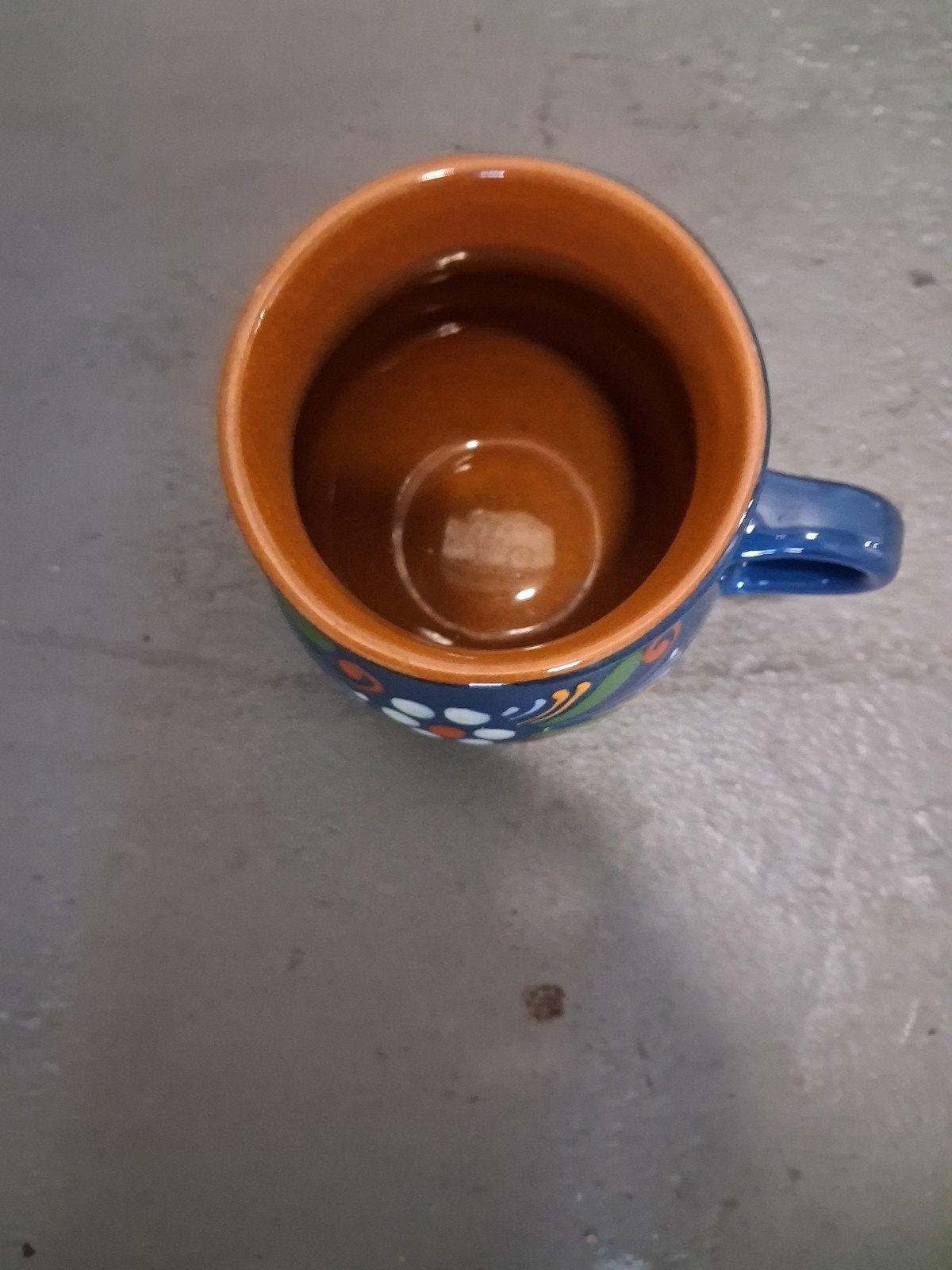 Handgeschilderde keramische mok, blauw met bloemmotief, Ophalen
