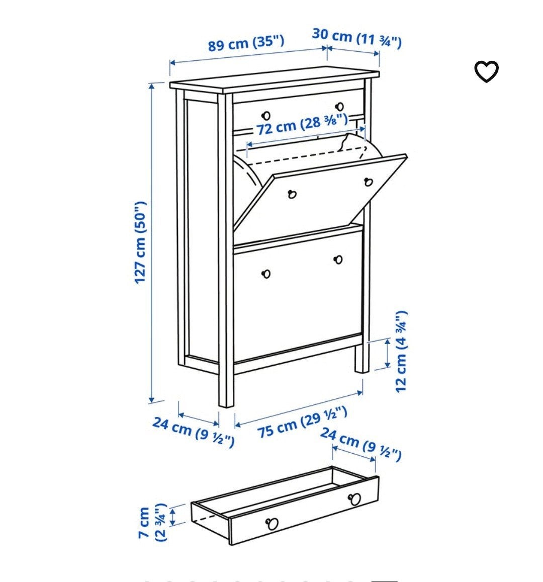IKEA HEMNES Schoenenkast 2 vakken, 1 lade, wit, Huis en Inrichting, Kasten | Schoenenkasten, Ophalen, Gebruikt, Landelijk