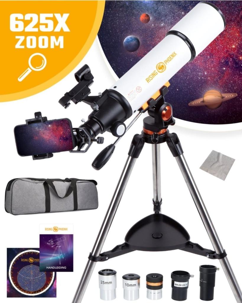 Rising Phoenix Telescoop 625x zoom, Ophalen of Verzenden, Zo goed als nieuw, Minder dan 80 mm, Lenzentelescoop (refractor)