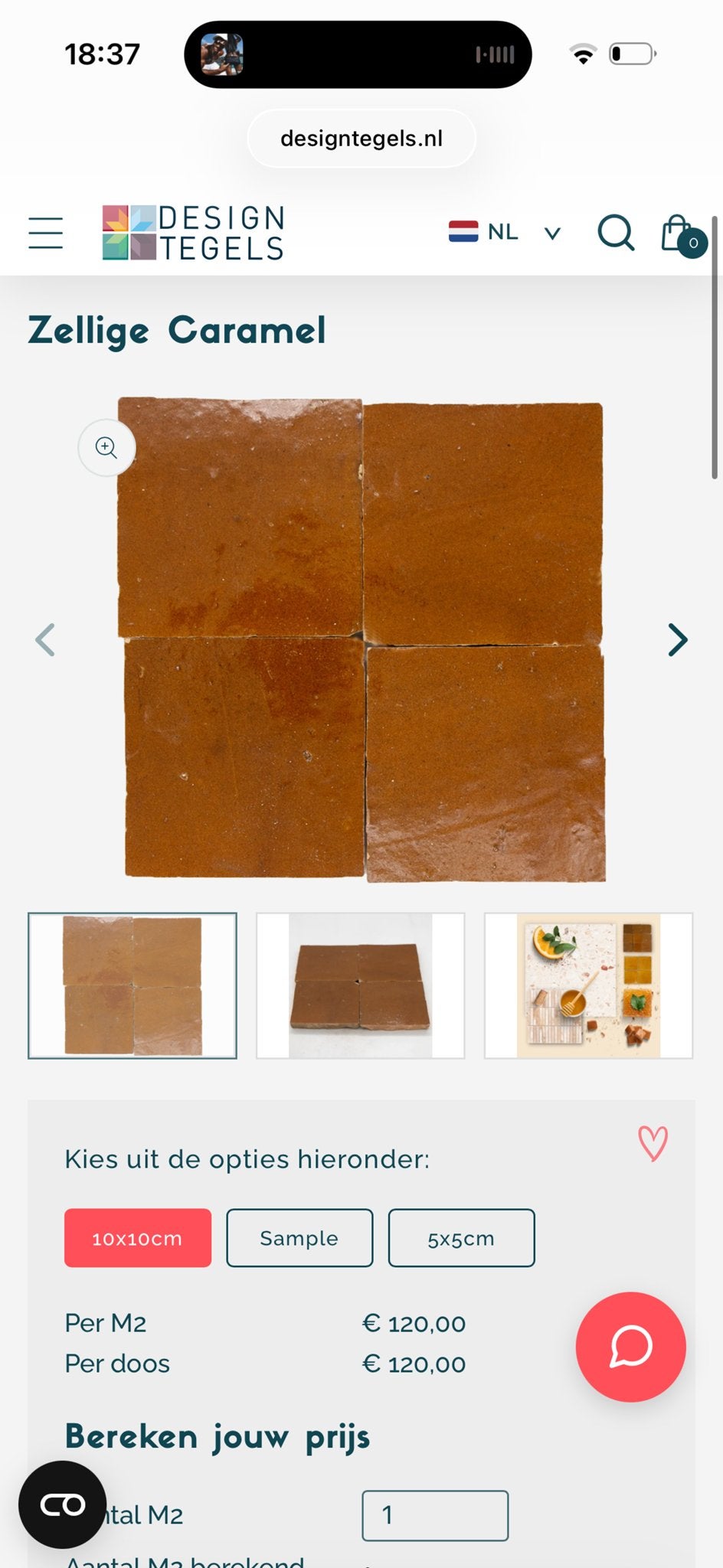 3m² Caramel Zelliges 10x10cm - Nieuw in doos, Ophalen, Nieuw, Minder dan 20 cm, Minder dan 5 m²