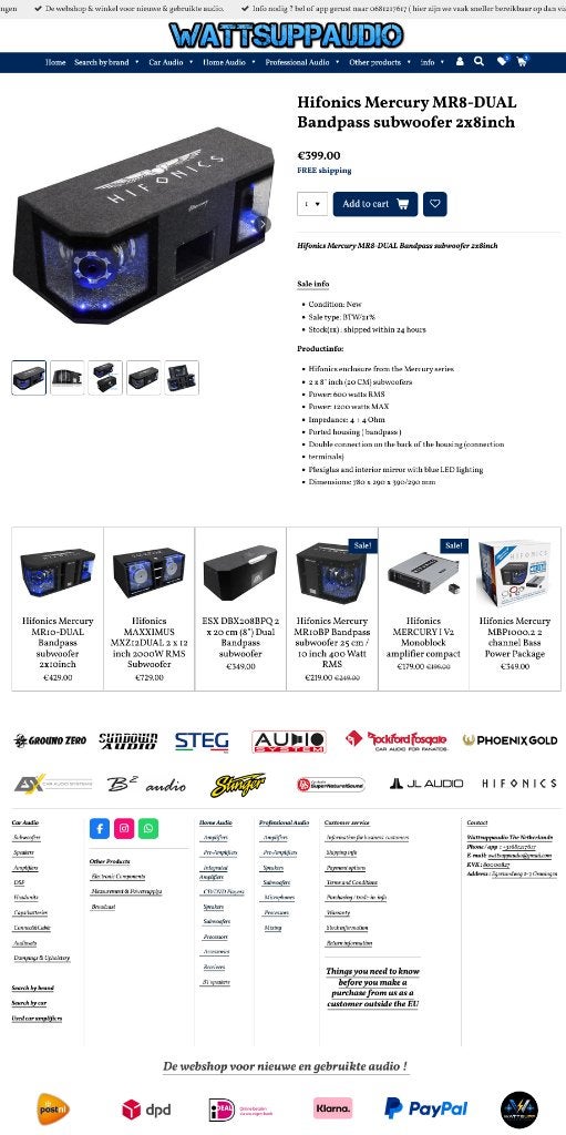 Hifonics Mercury MR8-DUAL Bandpass subwoofer 2x8inch, Auto diversen, Autospeakers, Audio Design, Nieuw, Am Breilingsweg 3, 76709 Kronau, Duitsland
