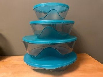 Tupperware S-line Kommen Blauw Set van 4 zgan, Ophalen of Verzenden, Zo goed als nieuw, Blauw, Bak of Kom