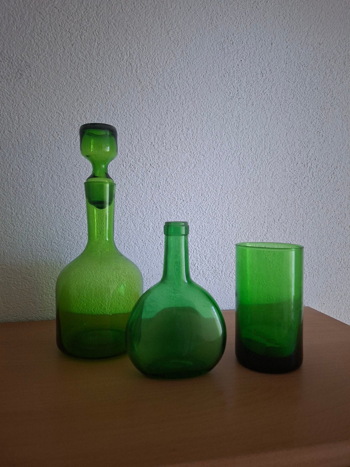 Groene Glazen Set: Karaf, Fles en Glas, Ophalen