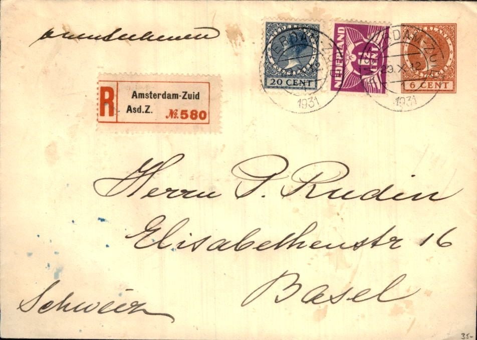 Amsterdam - Zwitserland - Frankering - 1931 - Sluitzegels, Verzenden, Envelop