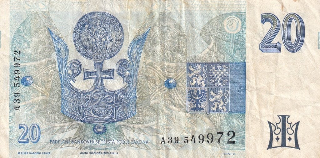 Tsjechië 20 kronen 1994, Verzenden, Overige landen, Los biljet