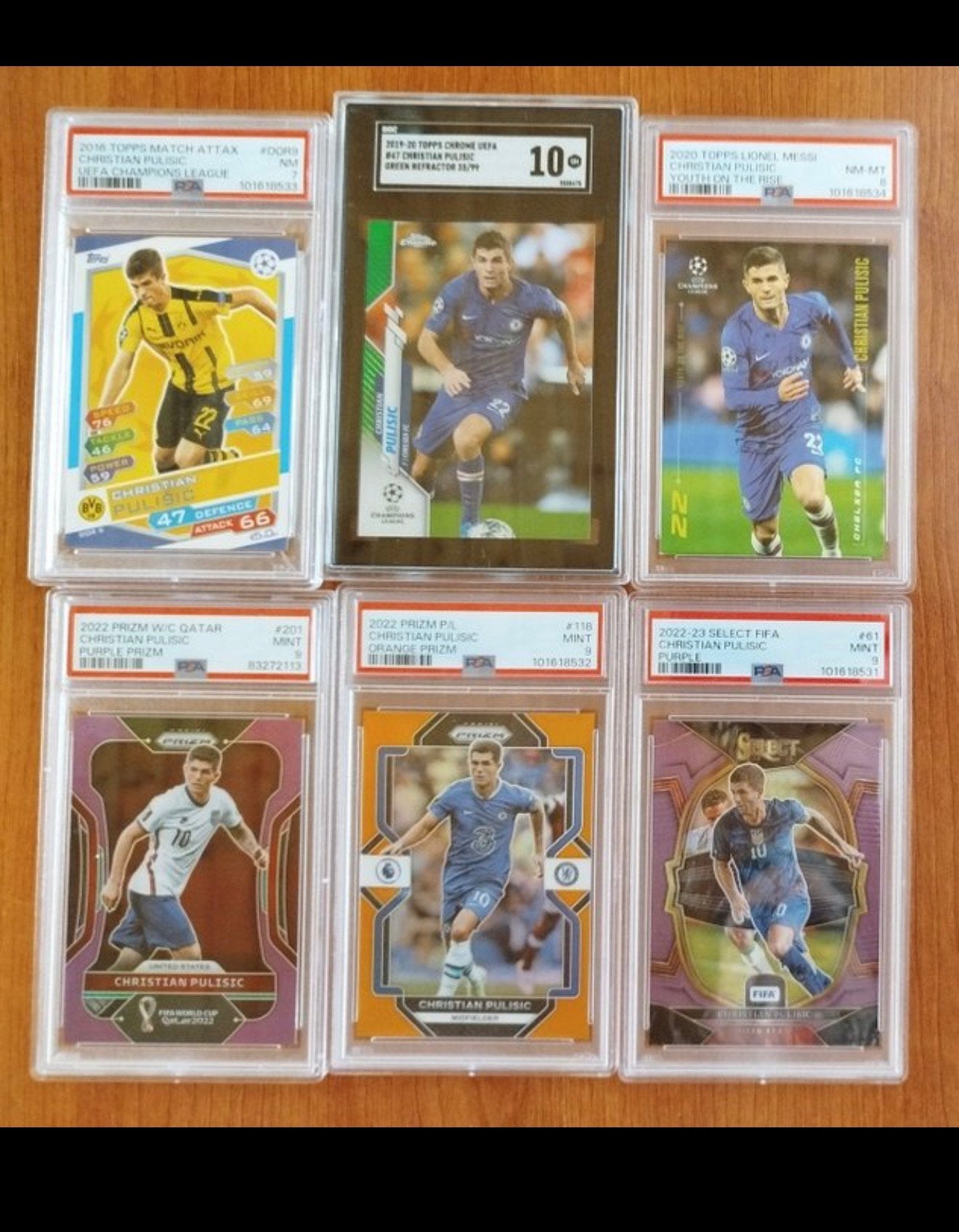 6 Gegrade kaarten cristian pulisic, Ophalen of Verzenden, Zo goed als nieuw, Meerdere kaarten, Foil