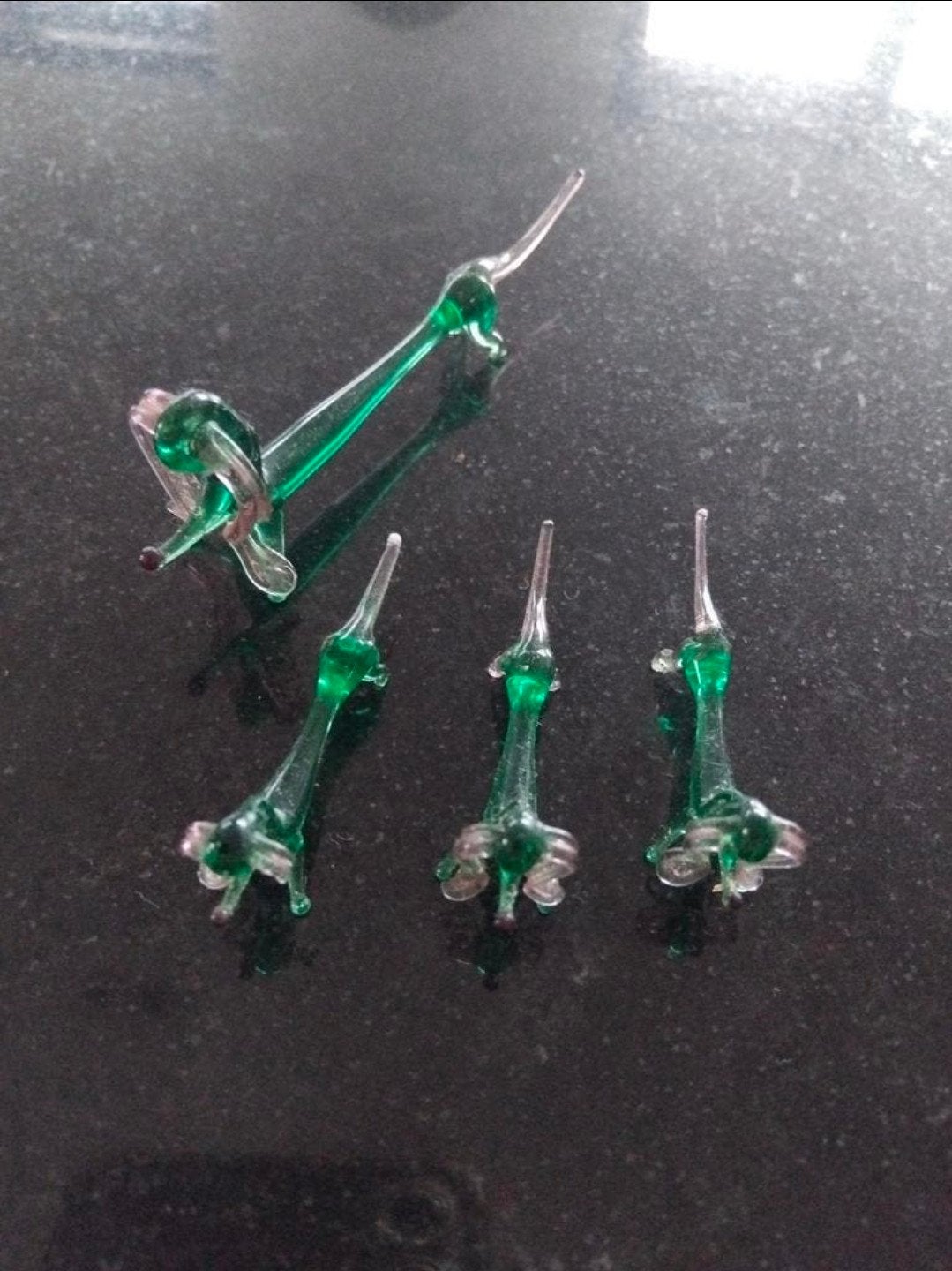 Murano glas uranium groen hondjes teckel glaskunst set 4 stu, Ophalen of Verzenden