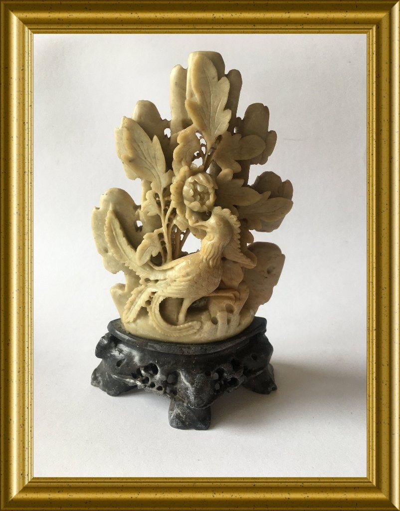 Mooi zeepsteen / kalksteen beeldje : vogel, phoenix, Minder dan 20 cm, Ophalen of Verzenden, Handgemaakt, Steen of Keramiek