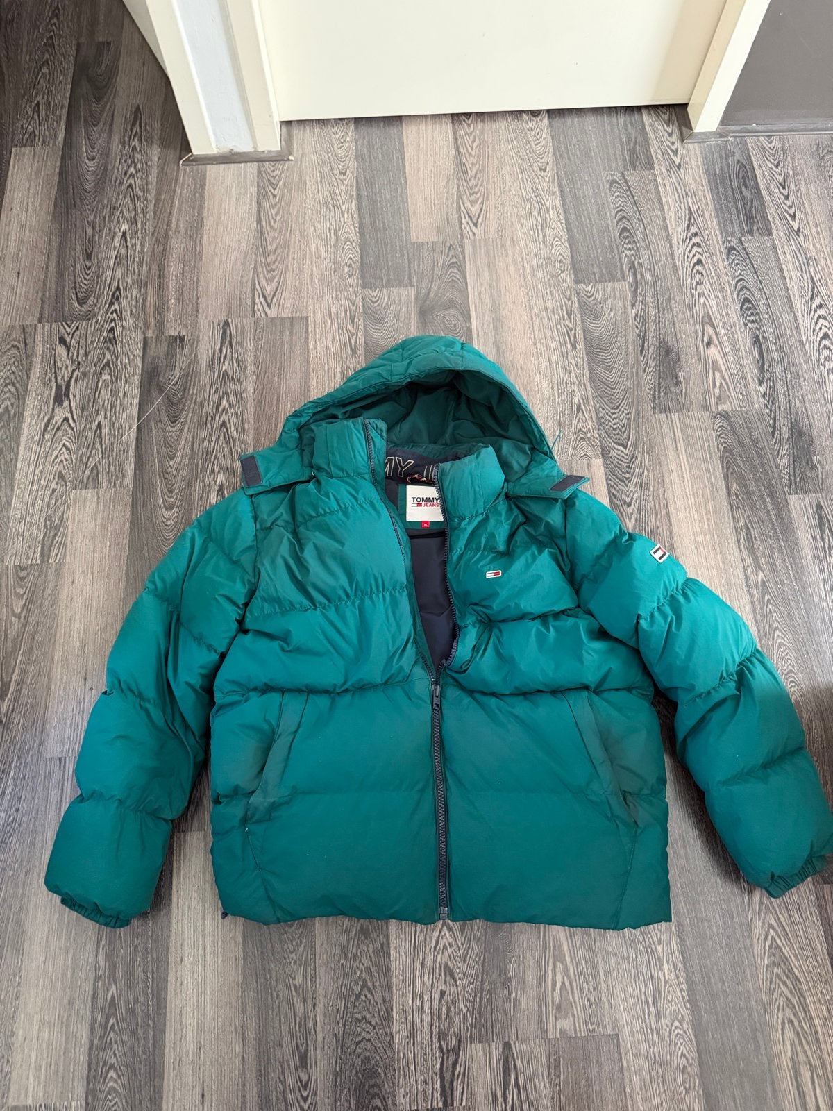 Tommy Jeans Puffer Jas - Groen - Maat XL, Verzenden, Zo goed als nieuw, Maat 56/58 (XL), Groen