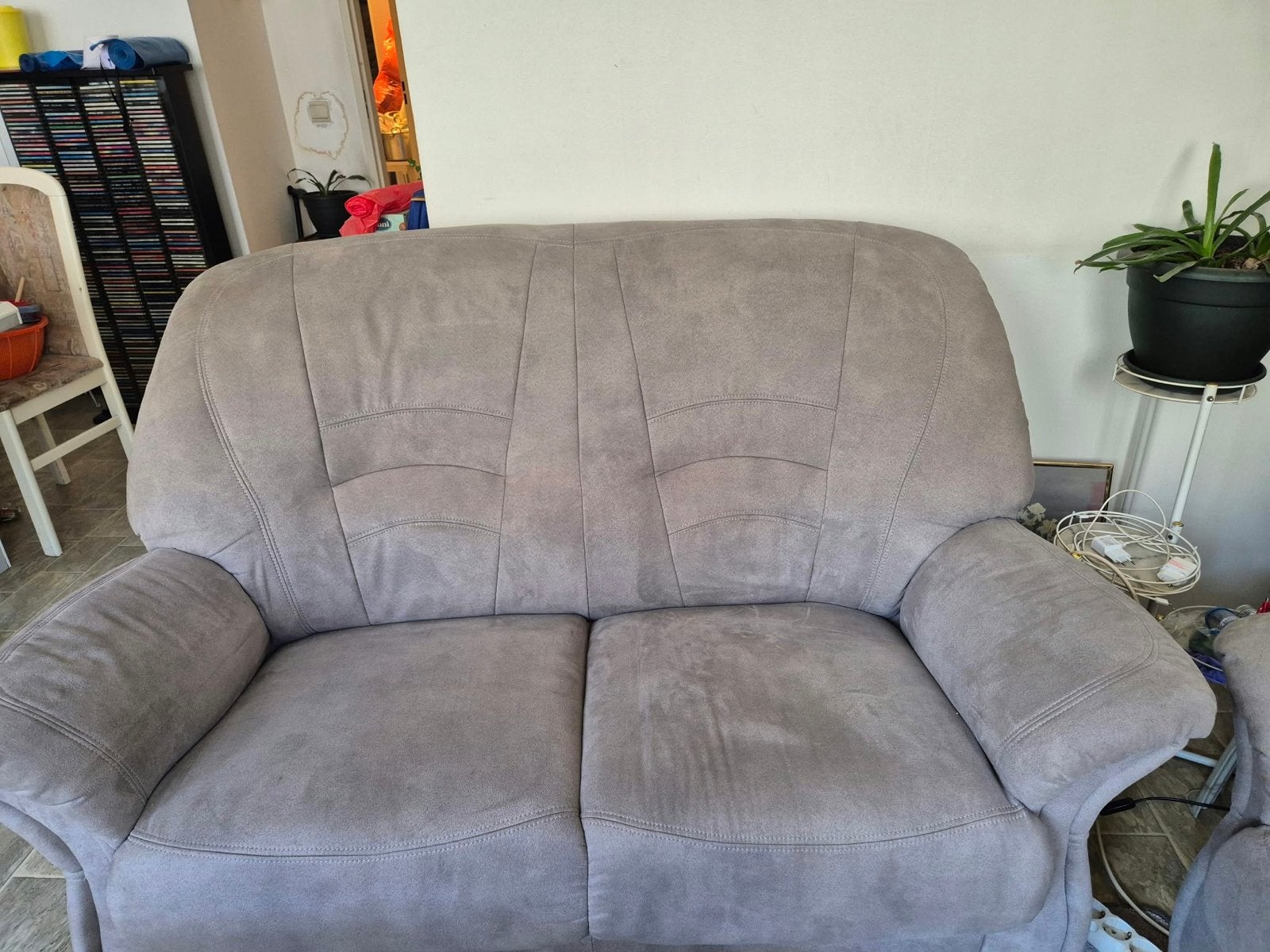Comfortabele 2- en 3-zitsbanken, grijs stof, Huis en Inrichting, Ophalen, Gebruikt, Driepersoons, 75 tot 100 cm