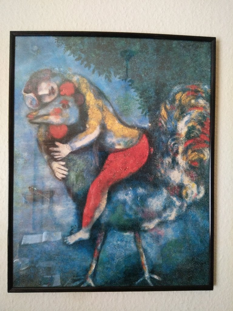 fotoprint 'The Rooster" van Chagall, ingelijst 50x 40,5 cm, Ophalen of Verzenden