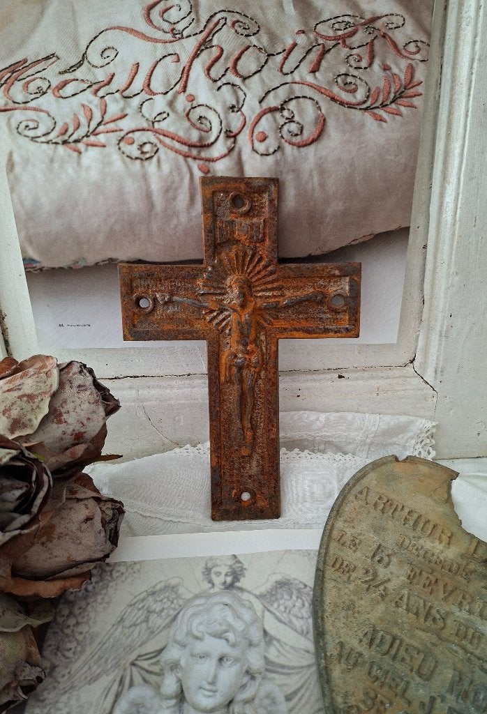 Oud Frans grafkruis crucifix 'PiFrance', Ophalen of Verzenden