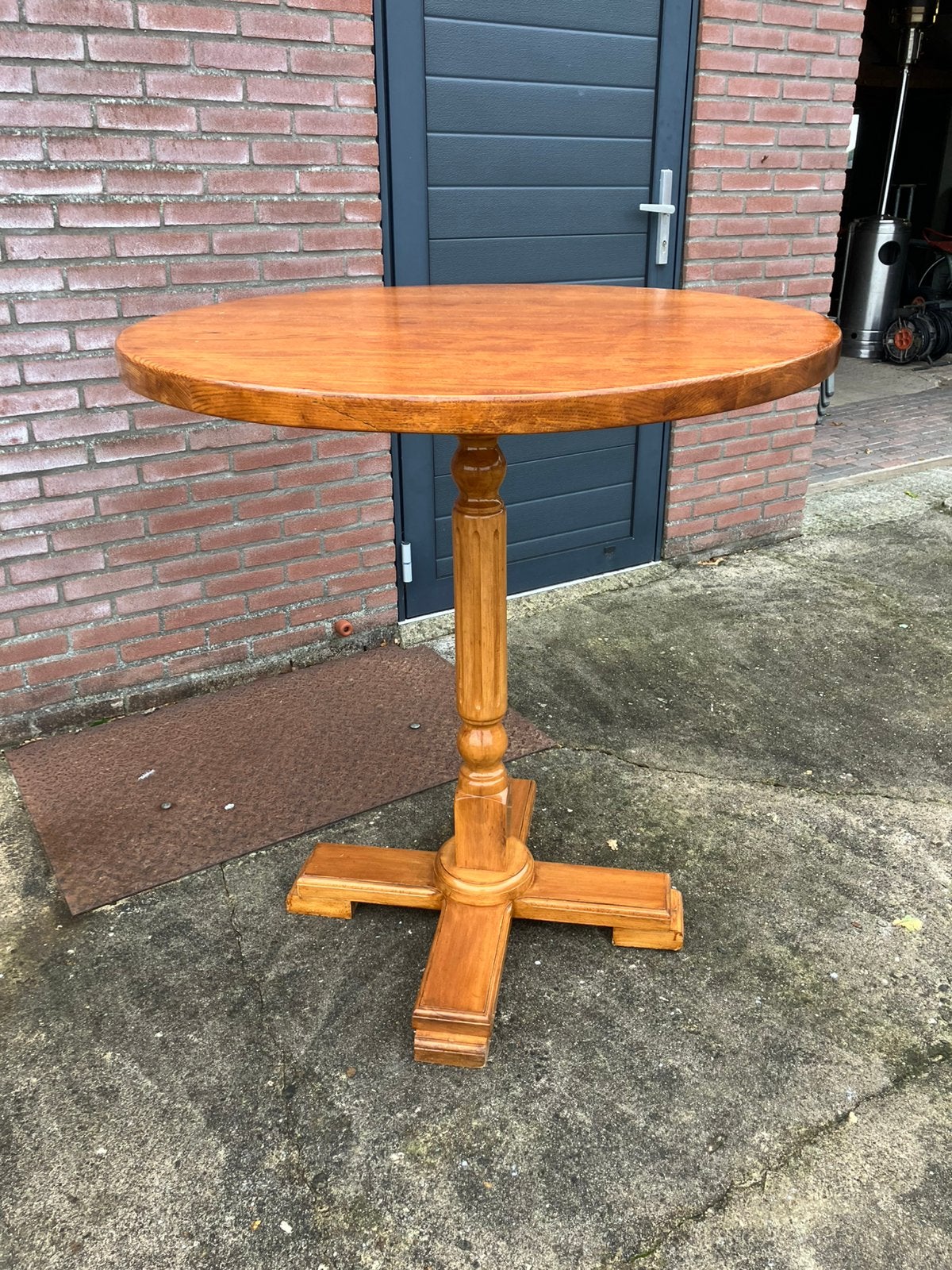 Stoere stevige houten statafel, Ophalen, Zo goed als nieuw, 60 tot 90 cm