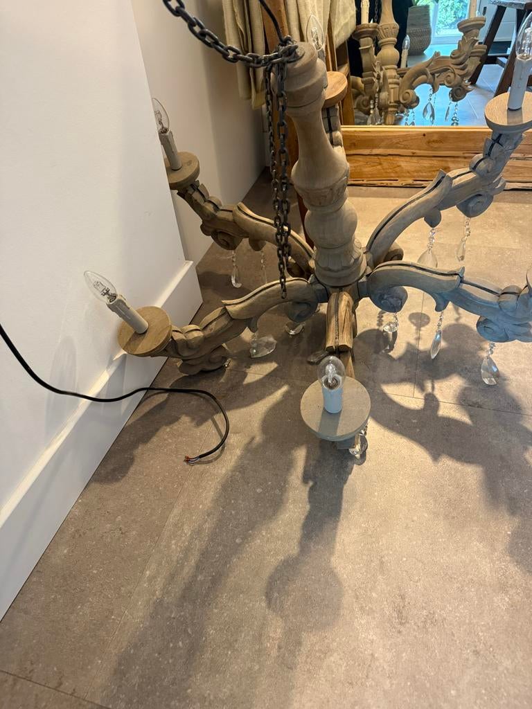 Grote houten kroonluchter - Landelijk / Brocante stijl, Ophalen, Gebruikt, Hout
