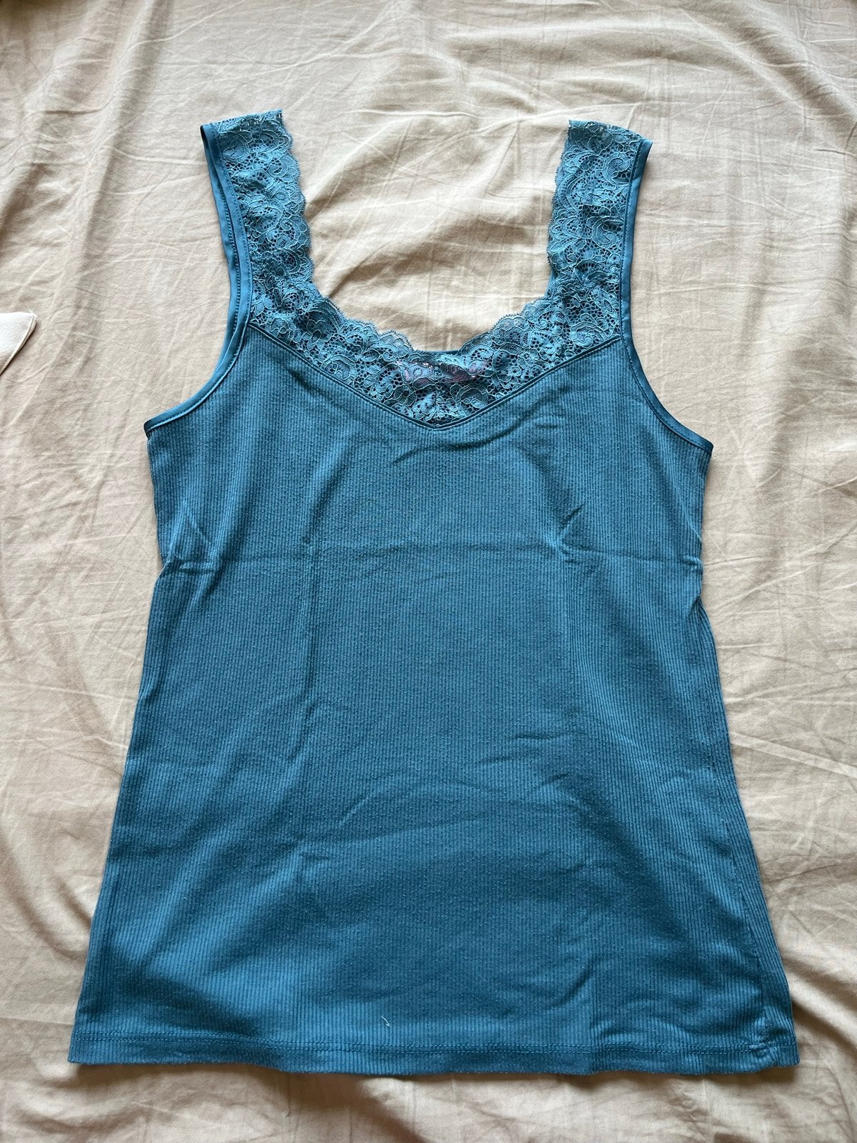 Hunkemöller Ribbed Top met Kant - Maat XS, Blauw, Ophalen of Verzenden, Zonder mouw, Maat 34 (XS) of kleiner