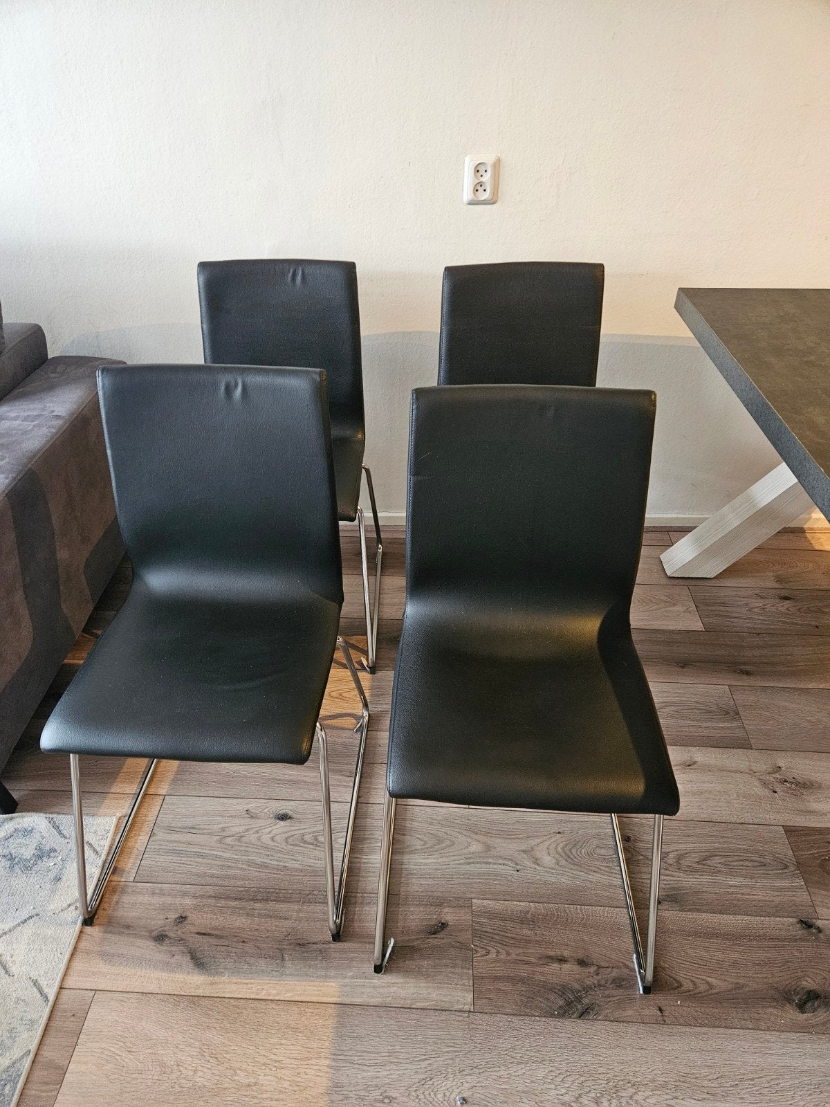 4x IKEA LILLÅSNÄS eetkamerstoelen, zwart, chroom, Huis en Inrichting, Gebruikt, Zwart, Ophalen of Verzenden, Vier