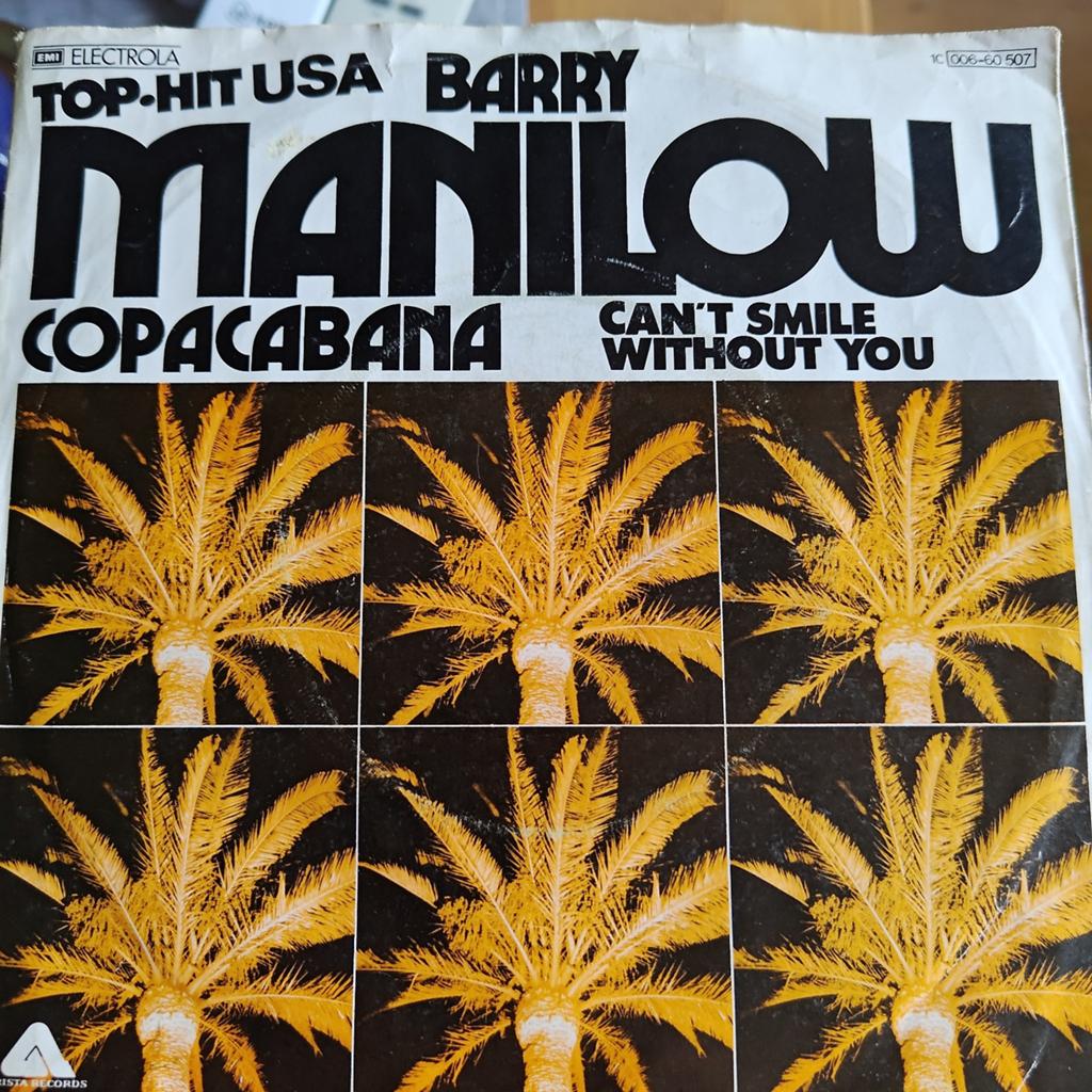 Barry Manilow - Copacabana / Can't Smile Without You Single, Cd's en Dvd's, Vinyl Singles, Ophalen of Verzenden, Gebruikt, Pop