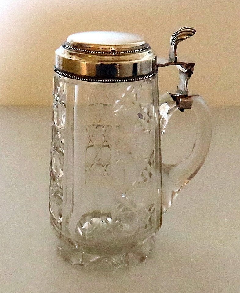 Superkoopje -Antieke bierpul uit 1879/zilver klepdeksel,incl, Antiek en Kunst, Verzenden, Zilver