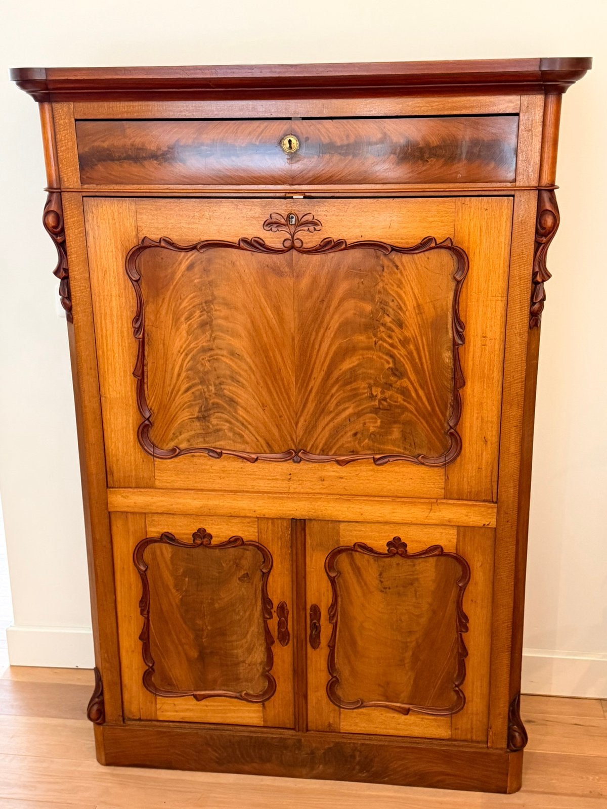 Antieke mahonie beidermeier secretaire 19e eeuw, Antiek en Kunst, Ophalen