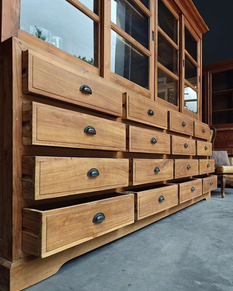 Prachtige teak apothekerskast | Laboratorium kast  #0795, Gebruikt, -, 200 cm of meer, -