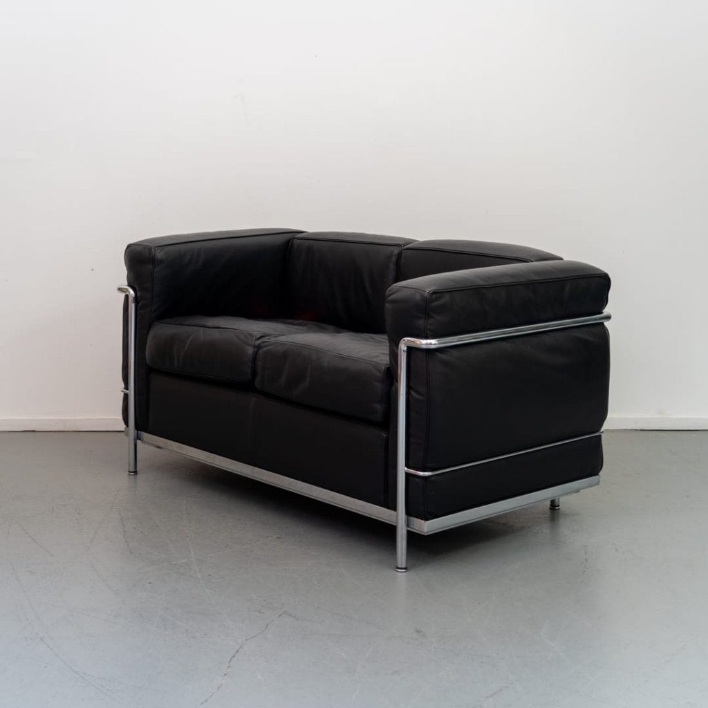 Cassina LC2 Bank 2-Zits Zwart Leer, Niet ingevuld, Zo goed als nieuw, Niet ingevuld, Niet ingevuld