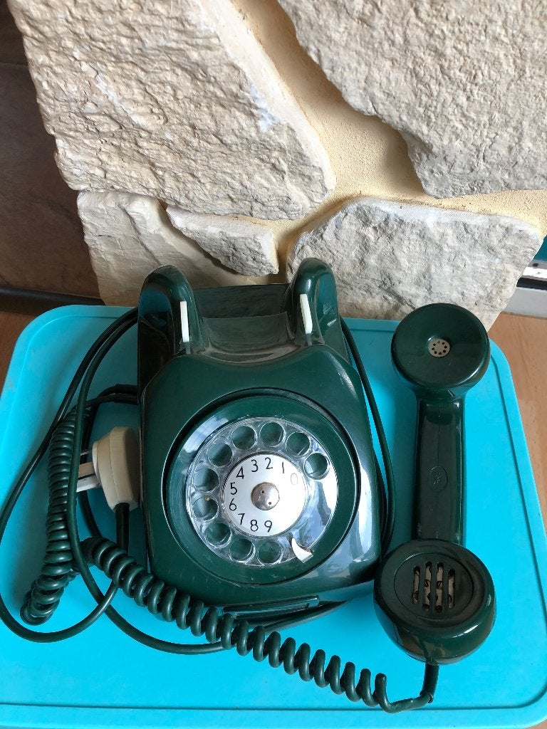 Vintage telefoon, groen, Ophalen of Verzenden, Zo goed als nieuw, Met draaischijf