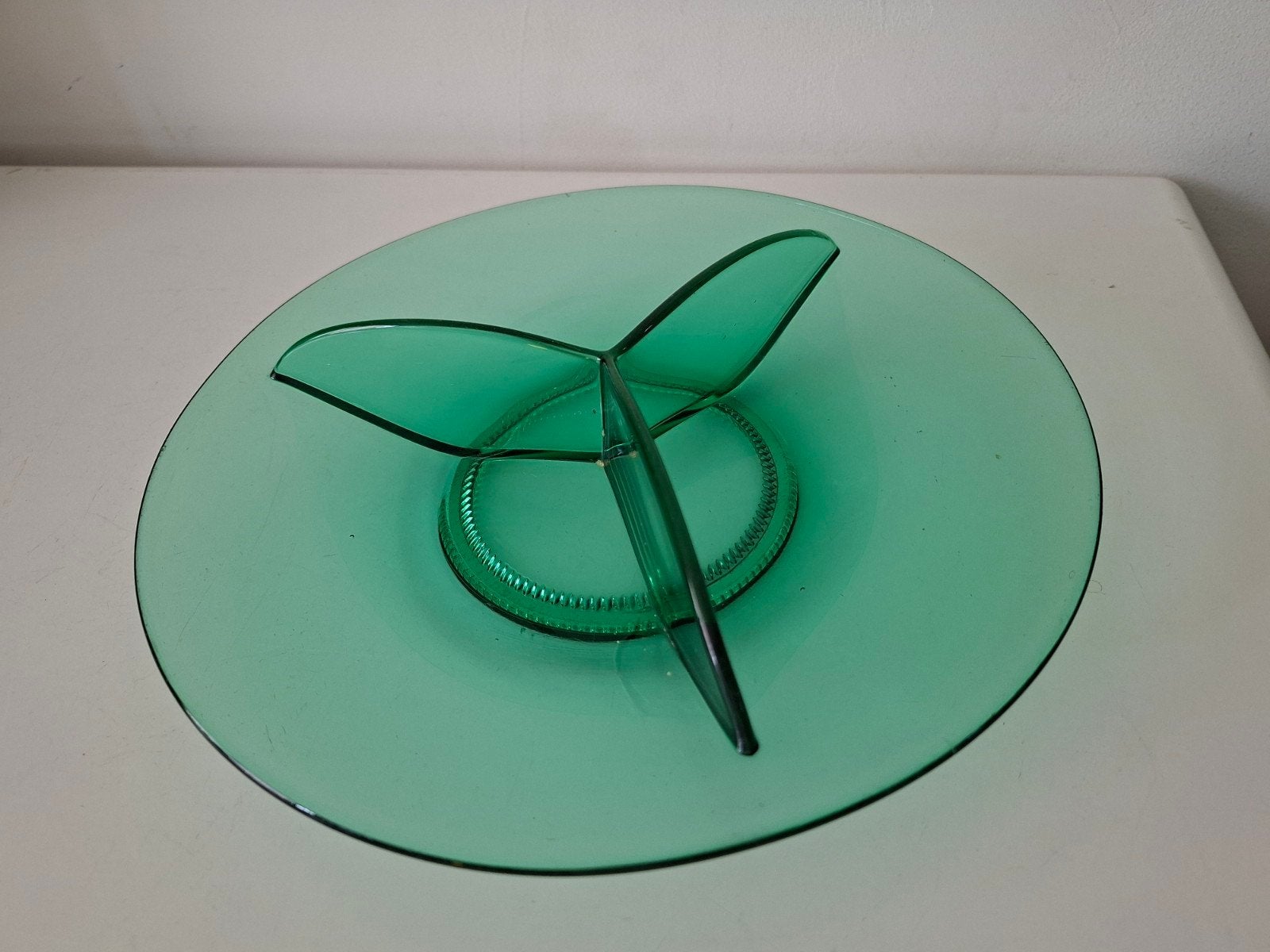 Vintage groene glazen fruitschaal serveerschaal snackschaal, Gebruikt, Ophalen of Verzenden, Overige stijlen, Glas