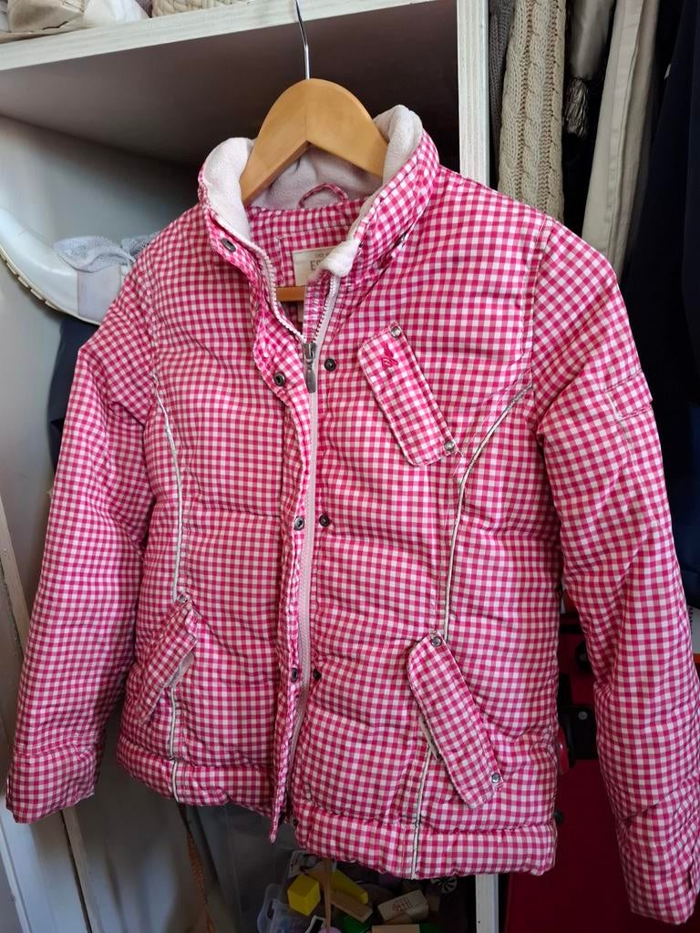Esprit Meisjes Winterjas Geruit Roze/Wit Maat 140/146, Kinderen en Baby's, Kinderkleding | Maat 140, Ophalen