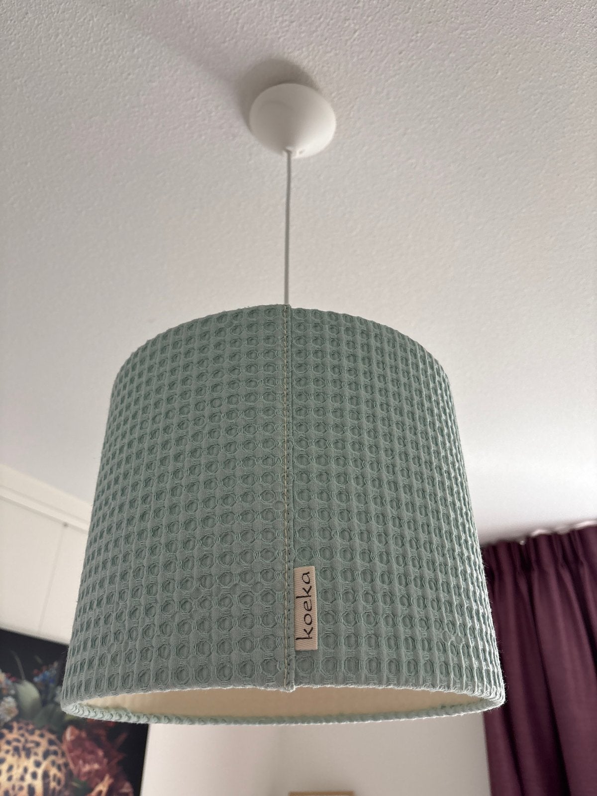 Koeka hanglamp turquoise wafelstof, Ophalen of Verzenden, Gebruikt, Rond