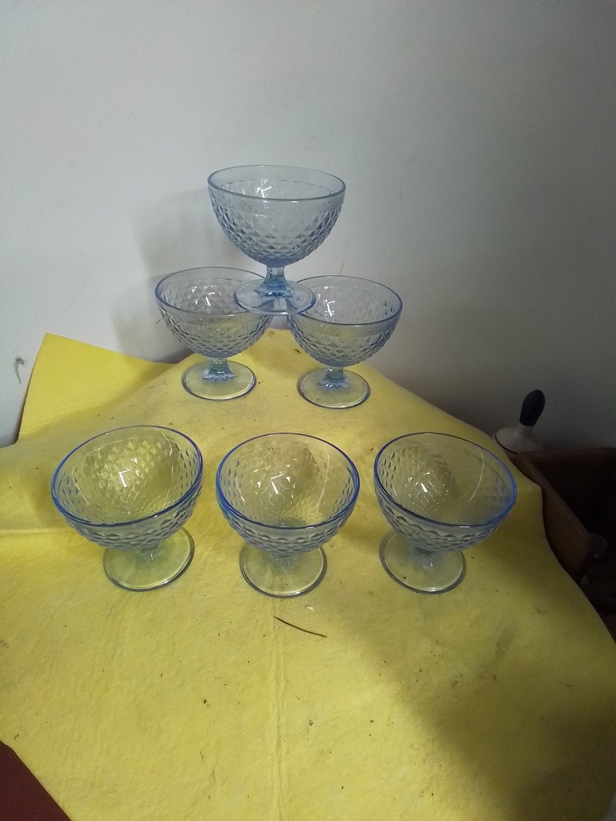 15667) 6 mooie dessert glazen met blauwe cpschijn, Ophalen of Verzenden, Zo goed als nieuw, Overige typen