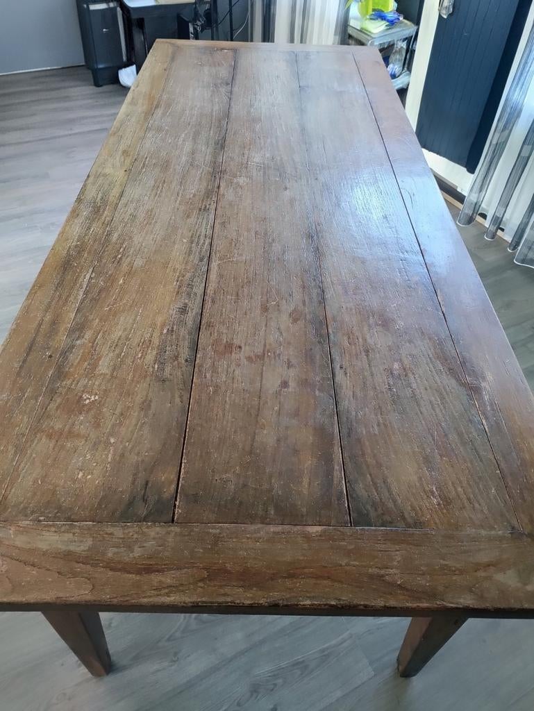 Houten eettafel 90 x 220 met 8 houten stoelen, Huis en Inrichting, Tafels | Eettafels, Ophalen, Gebruikt, 200 cm of meer, 50 tot 100 cm