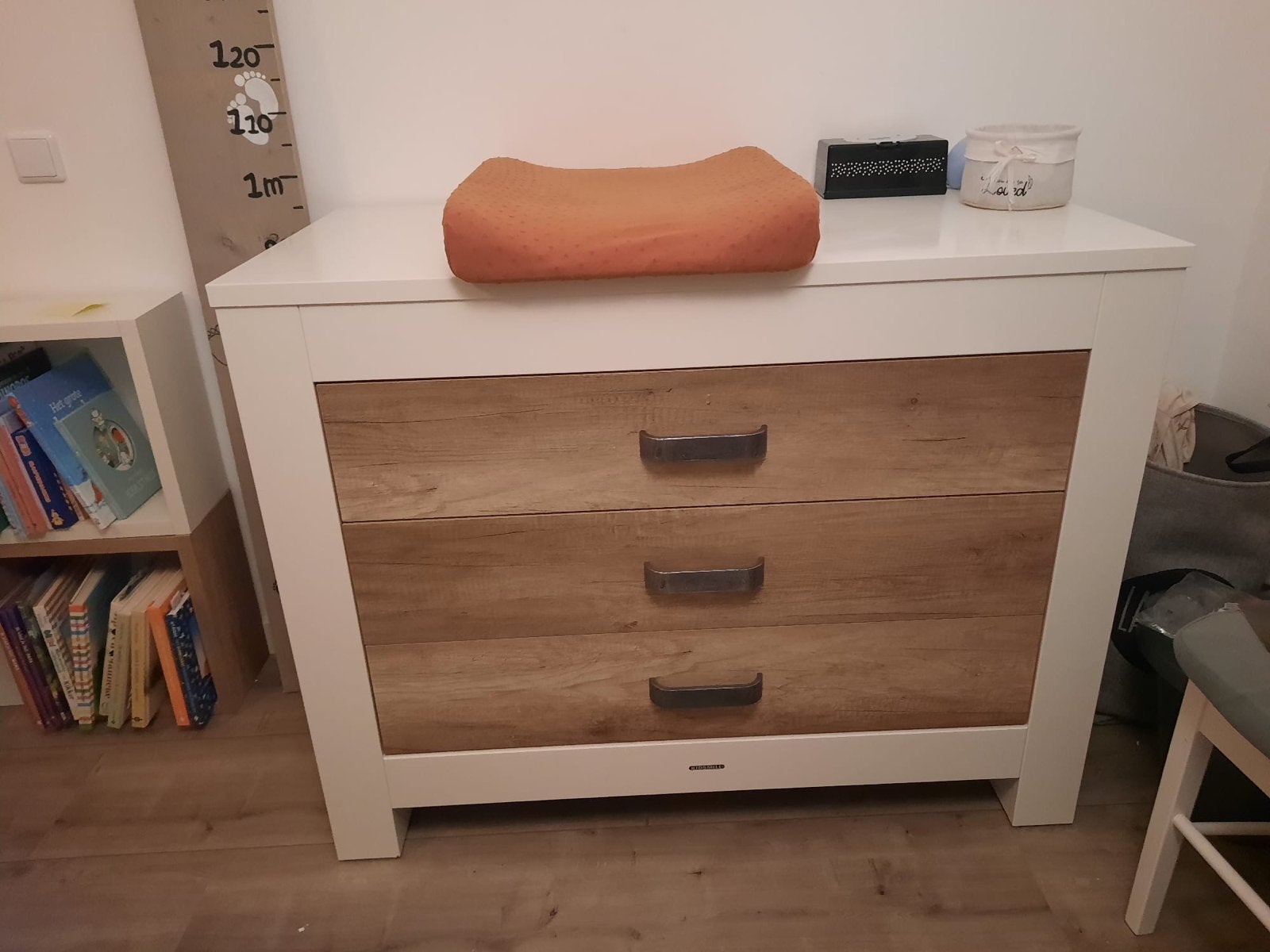 Commode met 3 lades - Wit/Houtlook - kidsmill long island, Ophalen, 50 tot 70 cm, Zo goed als nieuw, 75 tot 100 cm