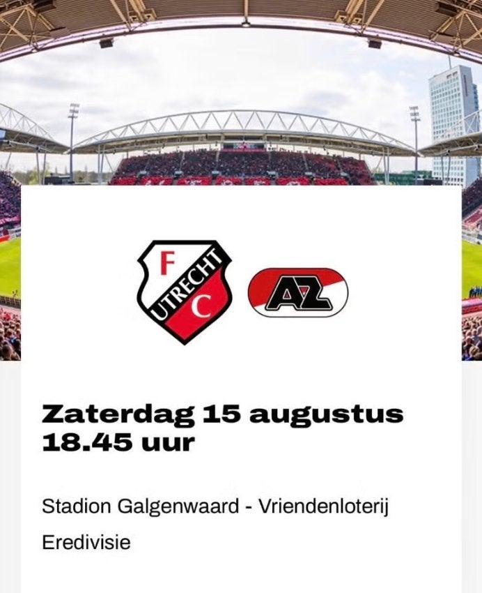 Kaart FC Utrecht - AZ 15-8-2026 TOPPLEK, Tickets en Kaartjes, Losse kaart, Eén persoon