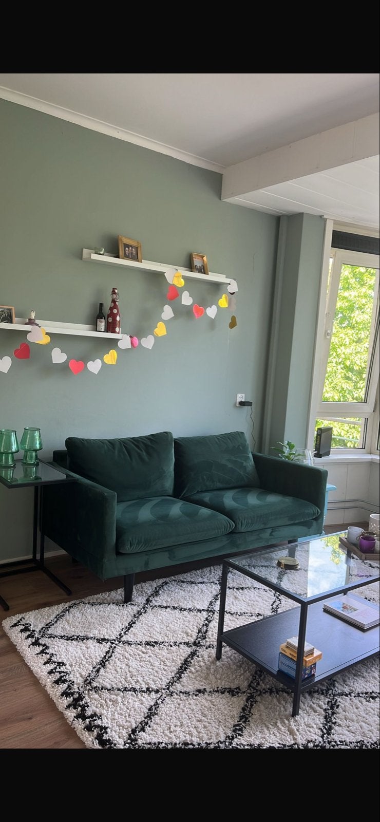 Groene velvet bank, Ophalen, Gebruikt, Tweepersoons, 75 tot 100 cm