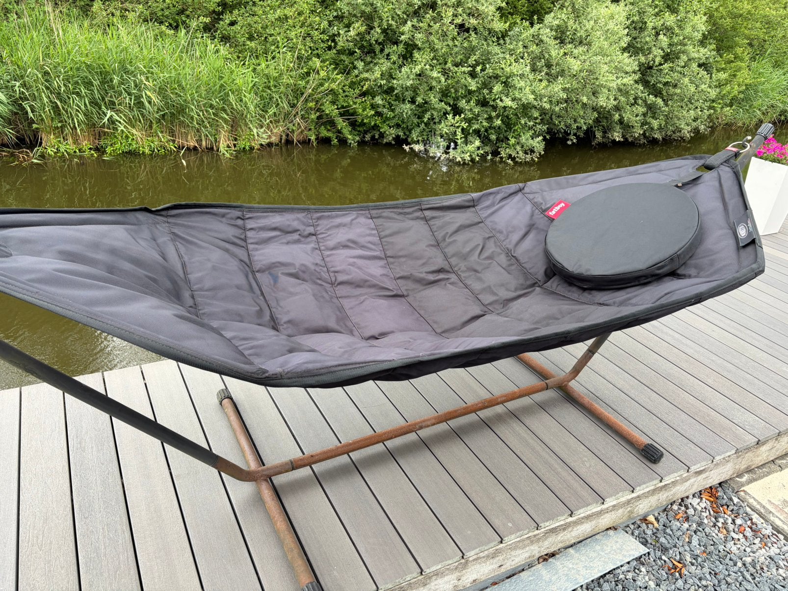 Mooie hangmat met kussen van Fatboy, Tuin en Terras, Hangmatten, Ophalen, Gebruikt, Met standaard, Eenpersoons