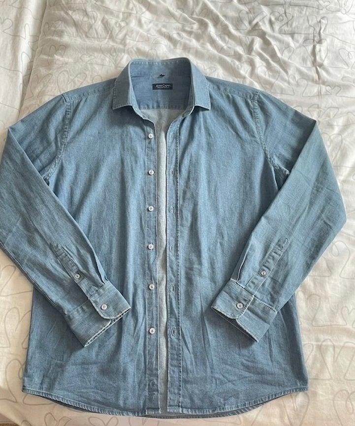 John Cabot spijkerblouse - Maat L, Ophalen of Verzenden, Zo goed als nieuw, Blauw, Halswijdte 41/42 (L)