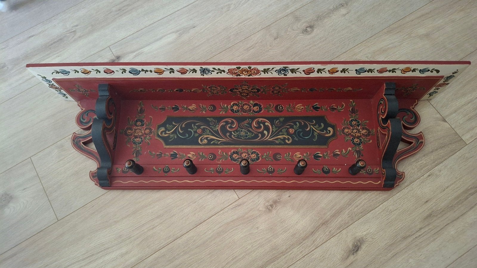 Hindeloper Wandkapstok - Handgeschilderd, 100 cm breed, Gebruikt, Minder dan 100 cm, Hout, Ophalen