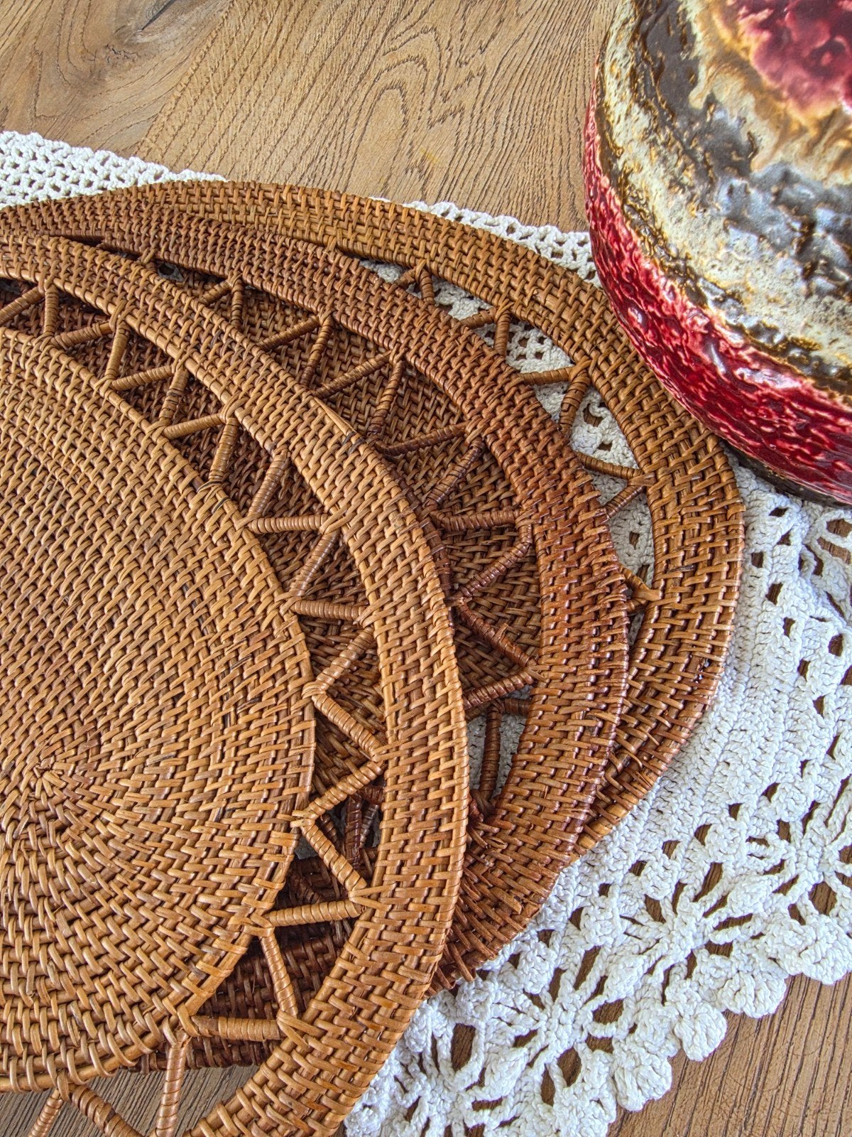 Set van 3 vintage rotan placemats, Ophalen of Verzenden, Natuurlijk materiaal, Bruin, Overige typen