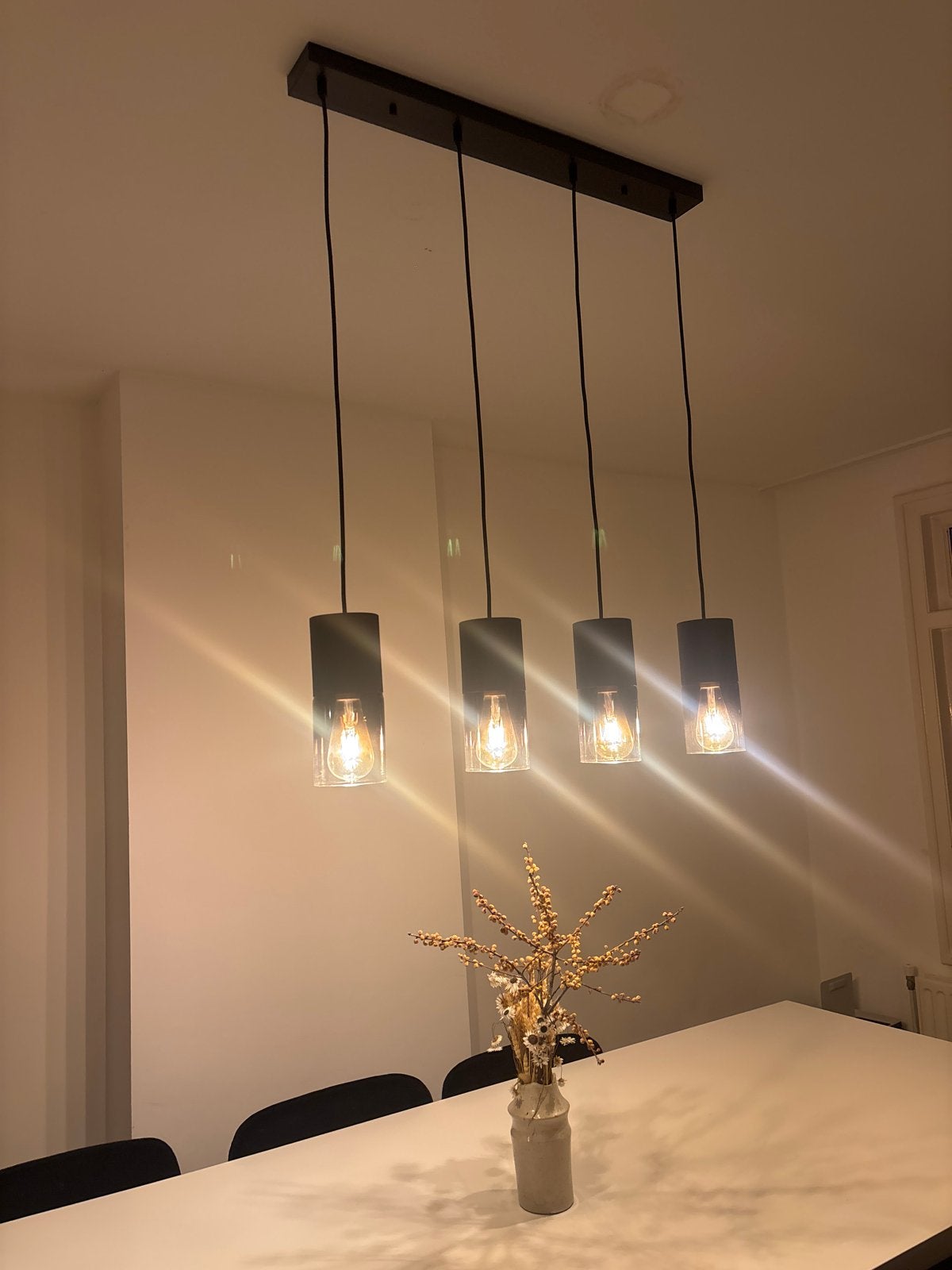 Moderne Eettafel Hanglamp met 4 Lichtpunten, Ophalen, Zo goed als nieuw, Metaal, E27 (groot)